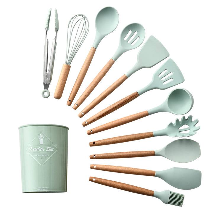 Silicone Kitchenware Set With Wooden Handle