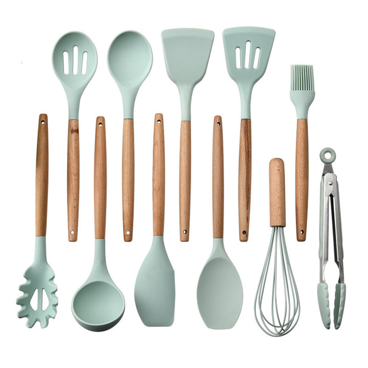 Silicone Kitchenware Set With Wooden Handle