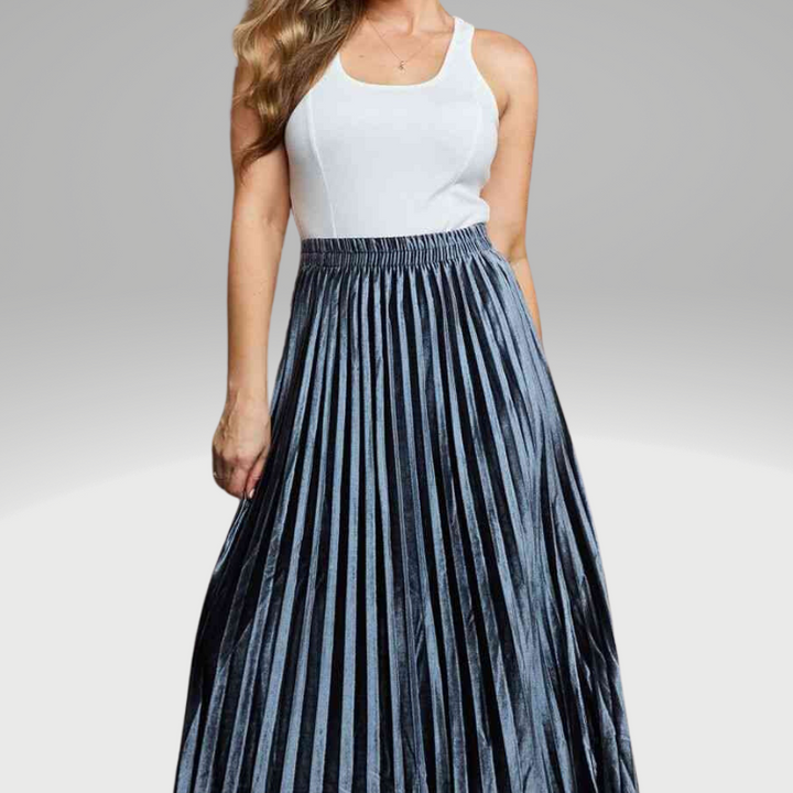 Accordion Pleated Flowy Midi Skirt