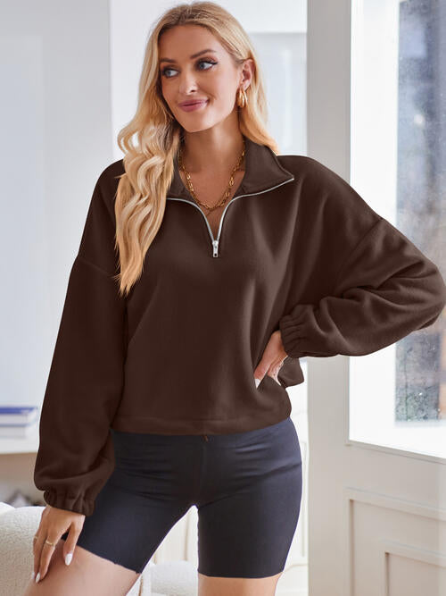 Half Zip Collared Neck Long Sleeve Sweatshirt